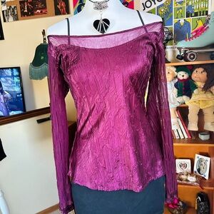 Off-Shoulder Long Sleeve Women's Top in Deep Magenta